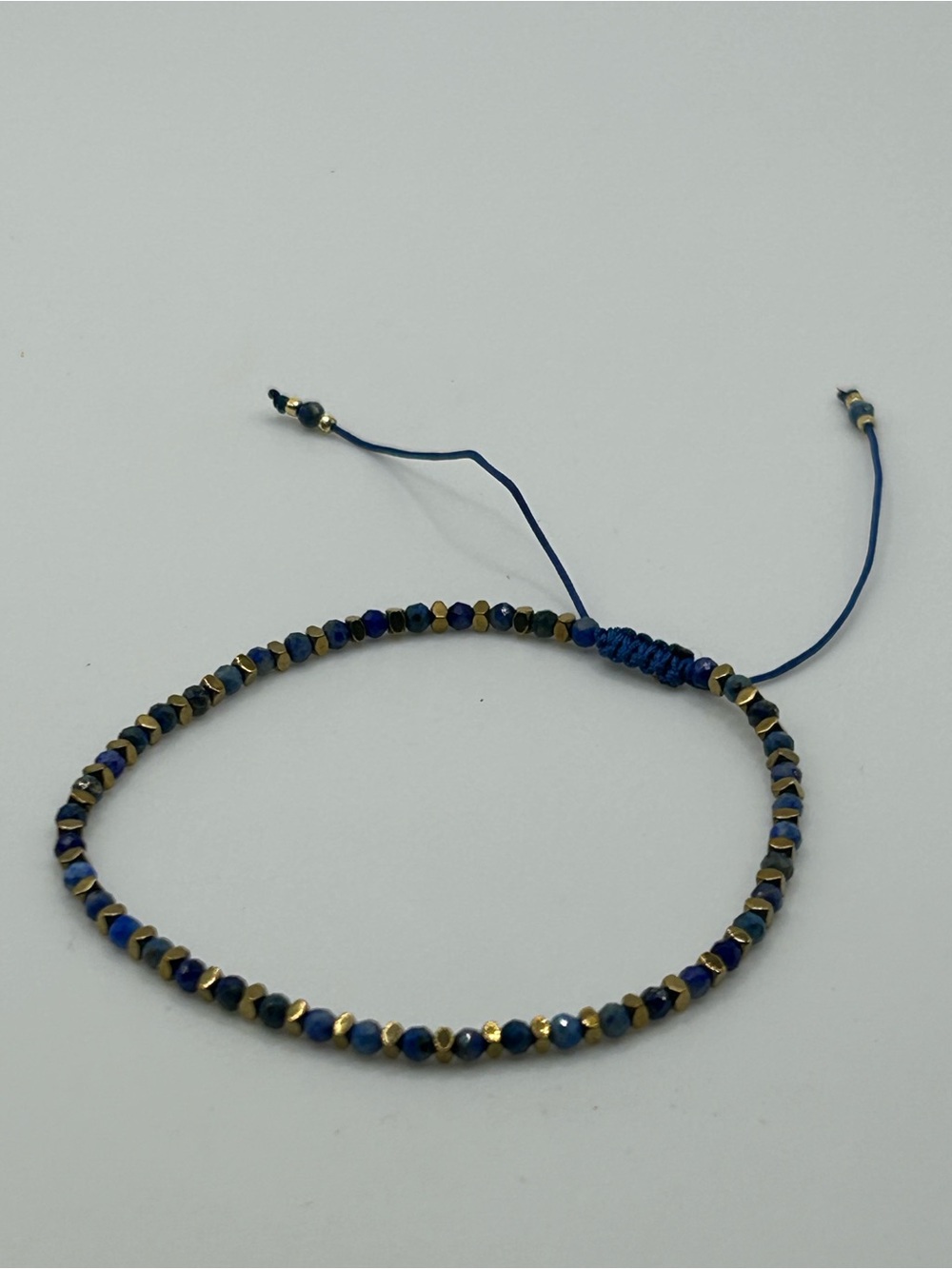 #212086 Handmade lapis gold tone beads adjustable bracelet